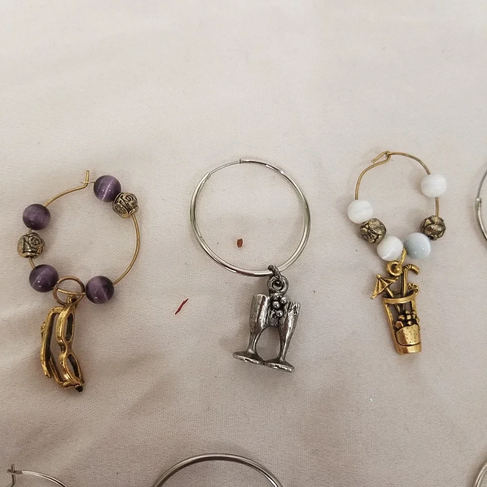 Wine themed Glass Charms Mixed Colors Excellent Beaded Metal 9pc Set
